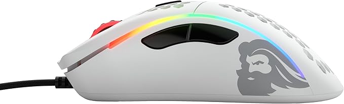 Glorious Model D Wired Gaming Mouse - 68g Superlight Honeycomb Design, RGB, Ergonomic, Pixart 3360 Sensor, Omron Switches, PTFE Feet, 6 Buttons - Matte White