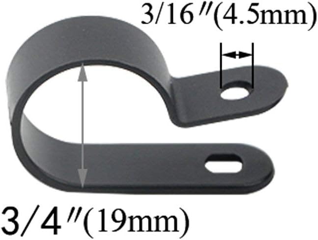 100PCS 3/4" Nylon Cable Clips Assortment R-Type Cable Clip Kit Black Plastic Wire Clamps Fasteners for Wire Mounting