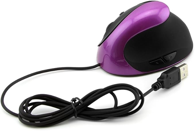 CHUYI Wired Vertical Ergonomic Mouse for Right Hand, 6 Buttons Portable Optical Office Corded Travel Mice for PC Computer Laptop (Purple)