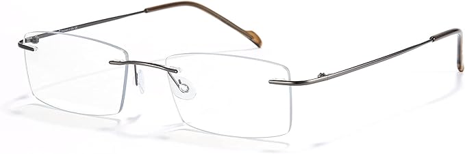 Cyxus Titanium Small Rectangle Glasses for Men Blue Light Blocking Eyewear Ultralight Anti Eye Strain Rimless Eyeglasses Reduce Headache Gunmetal Frames