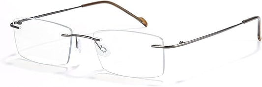 Cyxus Titanium Small Rectangle Glasses for Men Blue Light Blocking Eyewear Ultralight Anti Eye Strain Rimless Eyeglasses Reduce Headache Gunmetal Frames