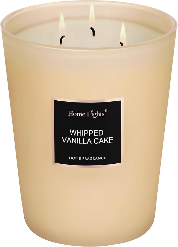 HomeLights Scented Candles, Big 33.3 oz for Home, Natural Soy Aromatherapy Candles, Smokeless Long Lasting 130 hrs with 3 Cotton Wicks, Candles Gifts for Women & Men, Whipped Vanilla Cake