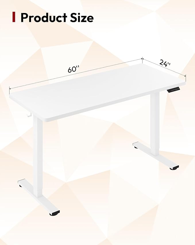 SANODESK Electric Standing Desk 60 x 24 Inches Whole-Piece Desktop Height Adjustable Stand Up Desk w/6-Button Controller Ergonomic Computer Desk for Home Office, White Frame + White Tabletop