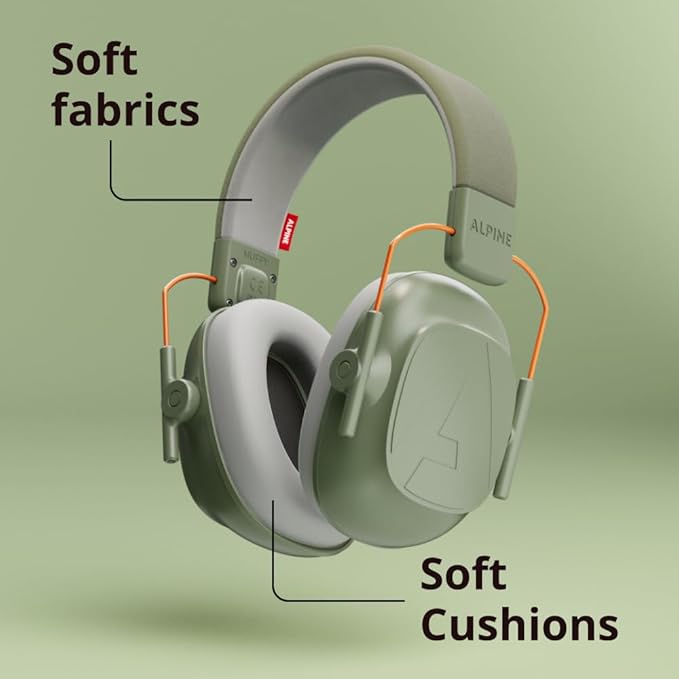 Alpine Muffy Kids - Hearing Protection - CE & ANSI Certified - Adjustable for Ages 3-16 years - Noise Cancelling Headphones - 25dB Sound Reduction Ideal for Protection and Concentration Aid – Green