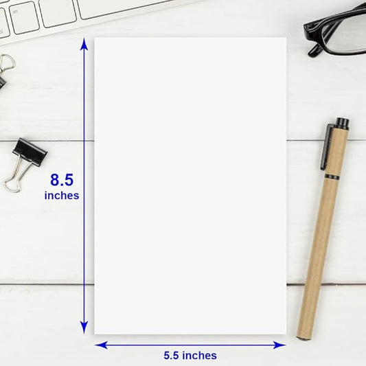 Half Letter Size Paper, 5.5"x8.5, 100gsm, White, 300 Sheets