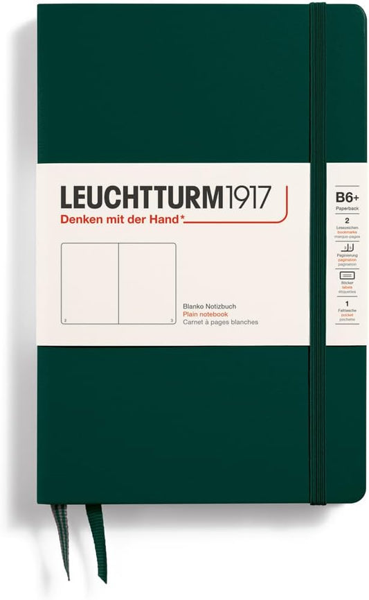 LEUCHTTURM1917 - Notebook Hardcover Paperback B6+ - 219 Numbered Pages for Writing and Journaling (Forest Green, Plain)