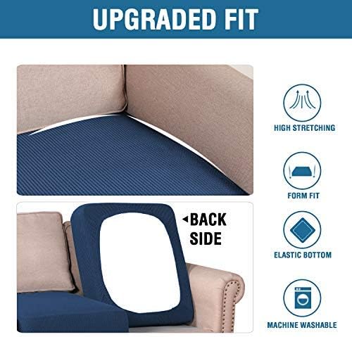 H.VERSAILTEX High Stretch Individual Seat Cushion Covers Sofa Slipcovers Couch Cushion Covers Sofa Covers Featuring Jacquard Textured Twill Fabric (1 Pack for 1 Cushion Chair, Navy, Small)