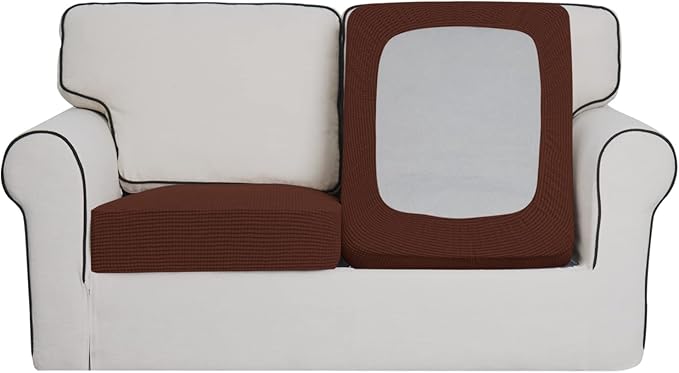 Easy-Going Stretch Individual Loveseat Couch Cushion Cover Sofa Cushion Furniture Protector Sofa slipcover Soft Flexibility with Elastic Bottom (2-Piece Loveseat Cushion Cover, Coffee)
