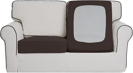 Easy-Going Stretch Individual Loveseat Couch Cushion Cover Sofa Cushion Furniture Protector Sofa slipcover Soft Flexibility with Elastic Bottom (2-Piece Loveseat Cushion Cover, Chocolate)