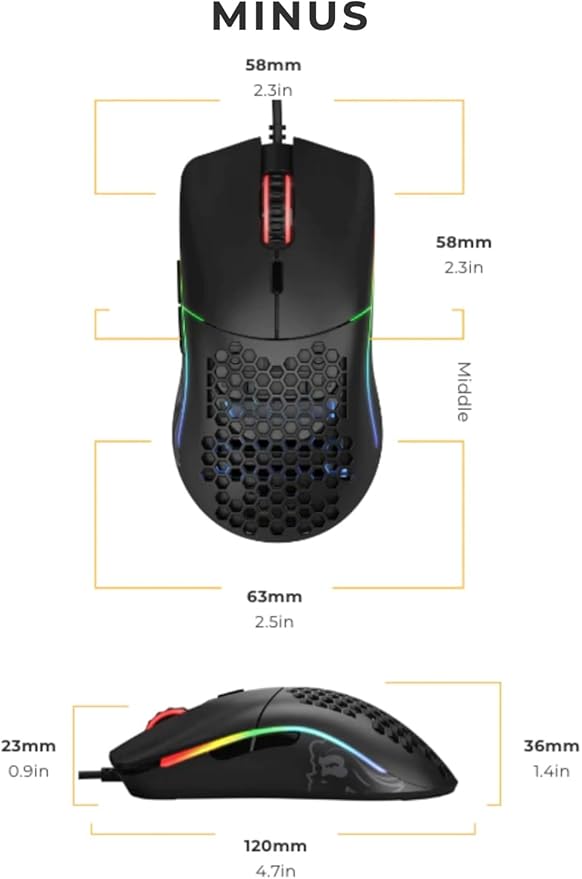 Glorious Model O- (Minus) Compact Wired Gaming Mouse - 58g Superlight Honeycomb Design, RGB, Pixart 3360 Sensor, Ambidextrous, Omron Switches - Matte Black