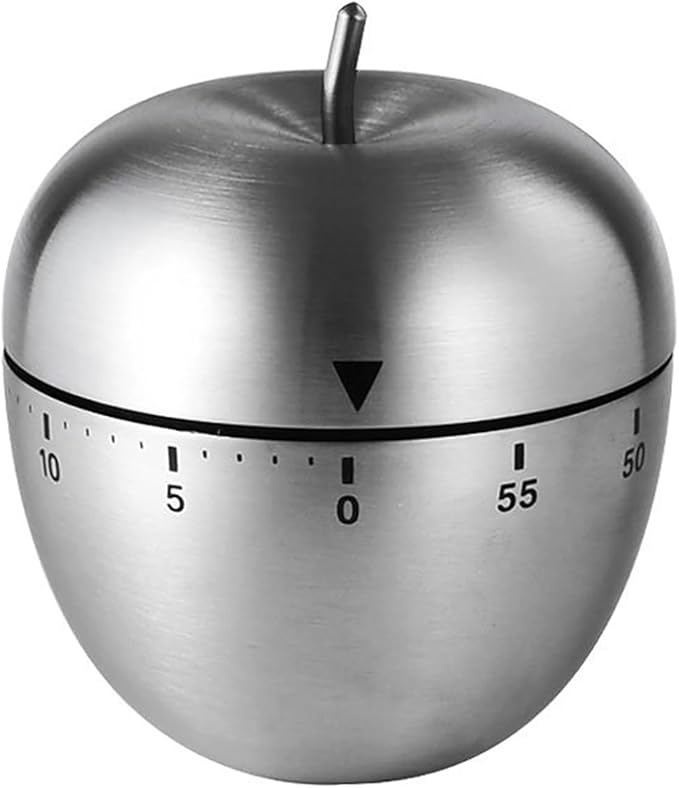 Apple Kitchen Timer Manual, Stainless Steel Mechanical Rotating Alarm 60 Minutes Count Down Cute Apple-Shaped Timer for Kitchen Cooking Learning Kids Sports