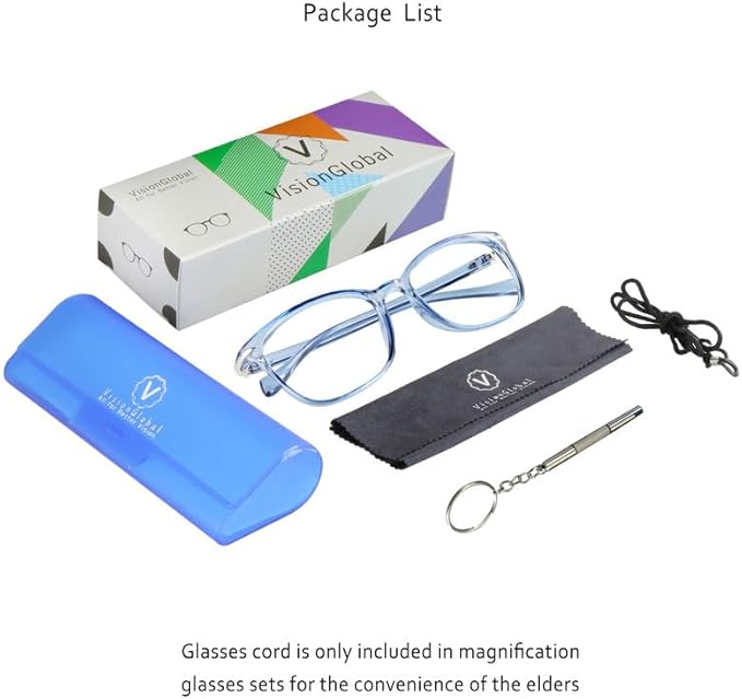 VisionGlobal Blue Light Blocking Glasses for Women/Men, Anti Eyestrain, Computer Reading, TV Glasses, Stylish Square Frame, Anti Glare(Clear Blue,+2.75 Magnification)