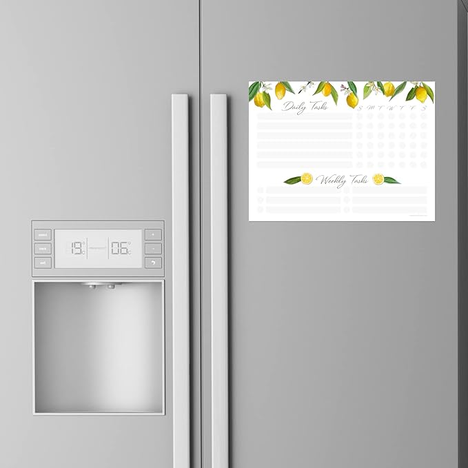Dry Erase Whiteboard Task Planner | Removable and Restickable Adhesive Decal | Fine-Tip Magnetic Marker Included (9 x 12 inches, Lemon)