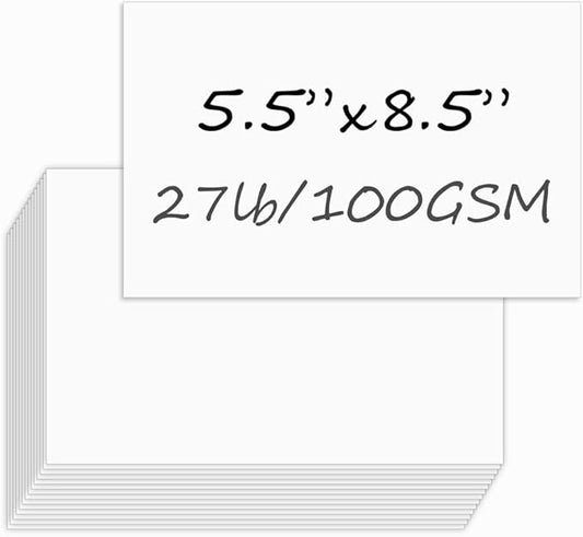 Half Letter Size Paper, 5.5"x8.5, 100gsm, White, 300 Sheets
