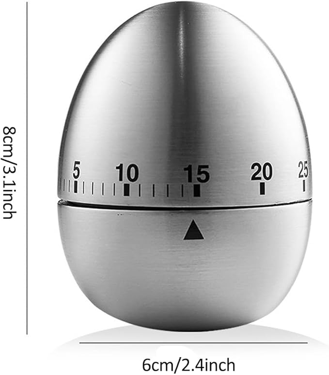 Egg Kitchen Timer Manual, Stainless Steel Mechanical Rotating Alarm 60 Minutes Count Down Cute Egg-Shaped Timer for Kitchen Cooking Learning Kids Sports