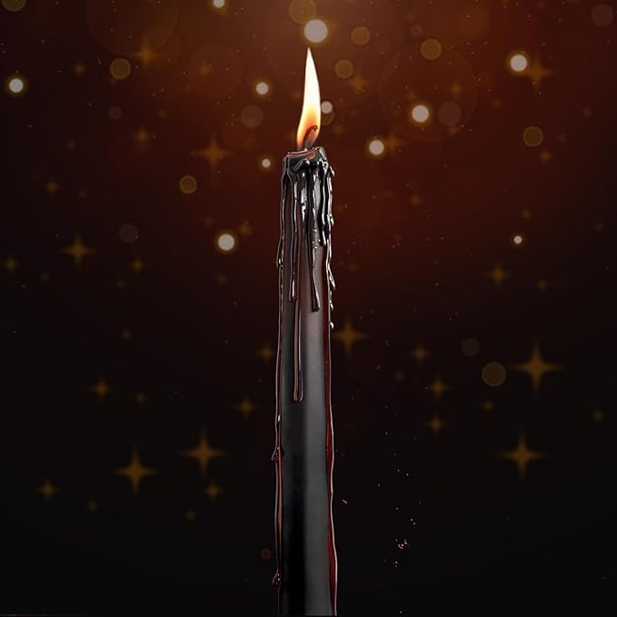 12PCS 10-Inch Black Bleeding Taper Candles,Vampire Tears Taper Candles- Unscented Candle Pack Ideal for Halloween, Christmas, Rituals, and Themed Party Decor.