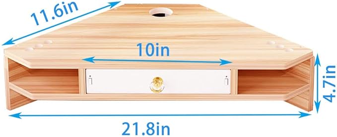 Triangle Monitor Riser,Cut Triangular Computer Monitor Desktop Corner Stand,Desktop Corner Shelf With Drawers Wooden Computer Stand With Storage Laptop Risers Office Organization.