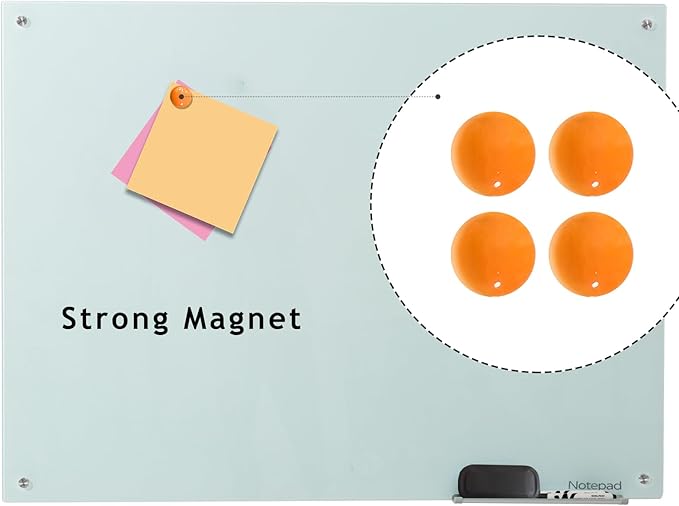 Glass Whiteboard 36 * 72Inches Magnetic Wall Mounted Glass Whiteboard, Large Frameless Glass White Board for Wall Office, Home & School