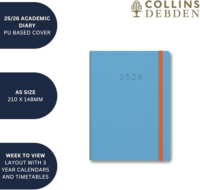 Collins 'Legacy' 14 Month Mid/Academic Year Planner, July 2025-August 2026 Week-to-View Diary, A5 Hard Cover, Yellow