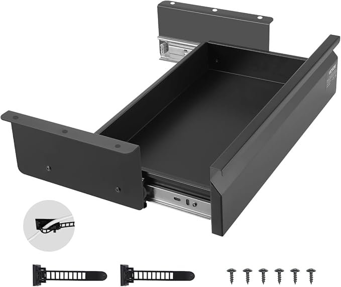 VEVOR Under Desk Drawer Slide Out, 16 inch Attachable Desk Drawer for Sit Stand Workstation, Hidden Under Counter Drawers for office Home, Black