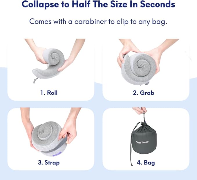 C CUSHION LAB Travel Pillow, Award-Winning Patented Ergonomic Design for Chin & Neck Support Memory Foam Neck Pillow, Compact Airplane Pillow for Traveling, Flight, Car (Spark, Medium)