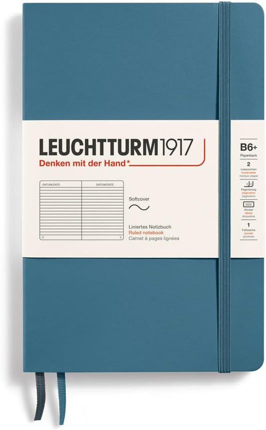 LEUCHTTURM1917 - Notebook Softcover Paperback B6+ - 123 Numbered Pages for Writing and Journaling (Ruled, Stone Blue)