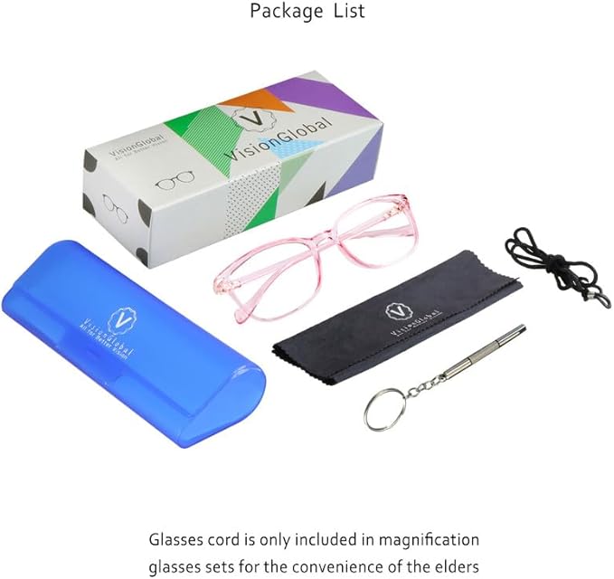 VisionGlobal Blue Light Blocking Glasses for Women, Anti Eyestrain, Computer Reading, TV Glasses, Stylish Square Frame, Anti Glare(Clear Pink,+4.75 Magnification)