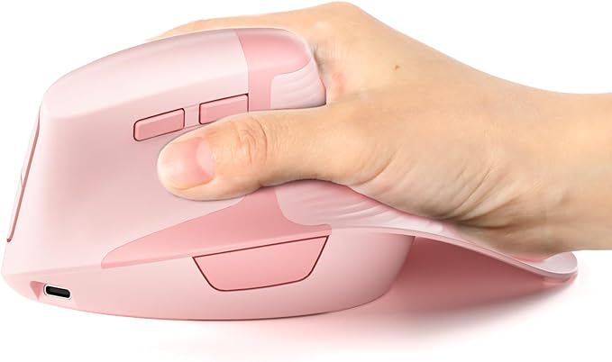 seenda Ergonomic Mouse Rechargeable, 2.4G USB & Type C Vertical Wireless Ergo Mouse with Instant Desktop Return Key, Quiet Click, Palm Rest, Anti-Slip Optical Mice for Mac OS, Windows, Pink