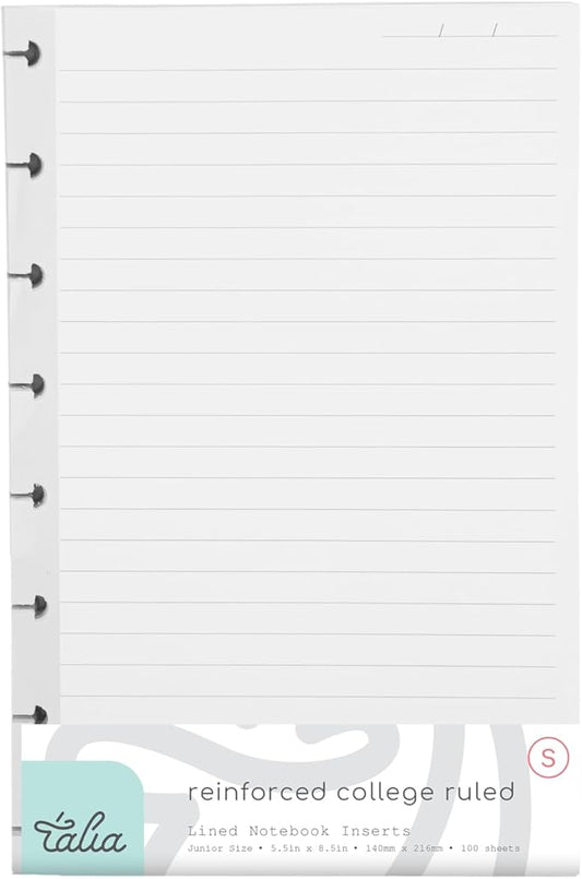 Talia Discbound Notebook Refills (Reinforced College Ruled, Junior (5.5in x 8.5in))