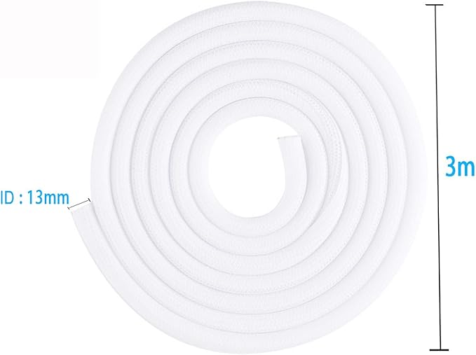 1/2" x 10ft Black/White Cable Sleeve - Protects Cords from Pets & Organizes Wires - Modern Style - Polyester Material - Flame Retardant - Easy to Use & Cut(White, 1/2"-10ft)