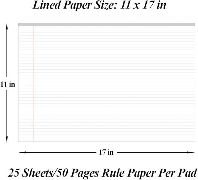Yaridar (3-Pack 17" x 11" Legal Pads, 25 Sheets/50 Pages Per Legal Note Pads, Line Notepads, 100Gsm White Line Paper