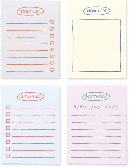 Monolike Memopad Sketch Planning design SET - 4 Packs, 4 Different Designs, 100 Sheets Per Pad, Total 400 Sheets, Note pads, Writing pads, 3.15 x 4.17 Inches