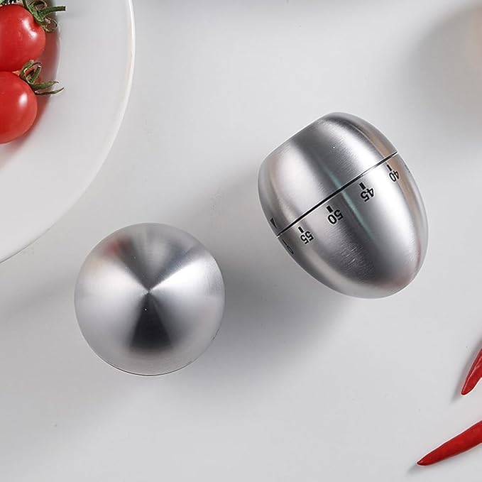Egg Kitchen Timer Manual, Stainless Steel Mechanical Rotating Alarm 60 Minutes Count Down Cute Egg-Shaped Timer for Kitchen Cooking Learning Kids Sports