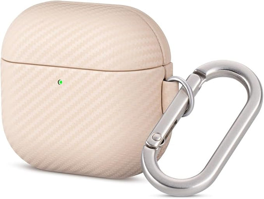 Leather Case - for AirPods 4th Generation Case Cover with Keychain - Selected Skin-Friendly Leather, Carbon Fibre Texture, Handmade Drop Protective Hard Cover for AirPods 4 - Pearl White