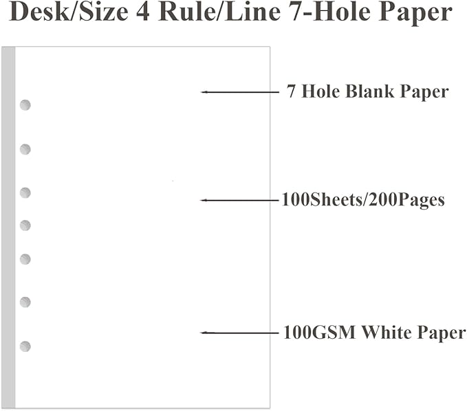Mini Binder Filler Paper for 3 or 7 Ring Binders - 100 Sheets/200 Pages Loose Leaf Blank Refills, Desk Size 4, 100gsm Paper, 5.8" x 8.5"
