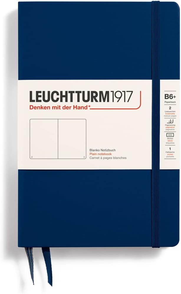 LEUCHTTURM1917 - Notebook Hardcover Paperback B6+ - 219 Numbered Pages for Writing and Journaling (Navy, Plain)
