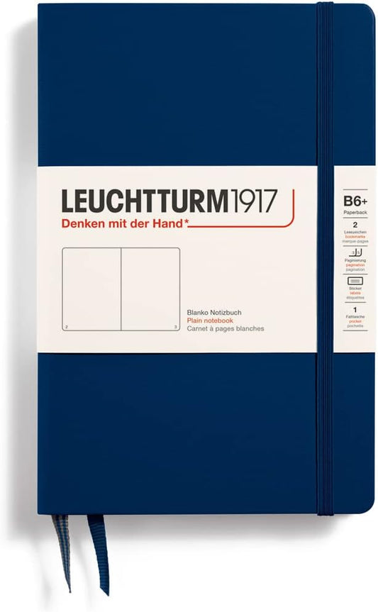 LEUCHTTURM1917 - Notebook Hardcover Paperback B6+ - 219 Numbered Pages for Writing and Journaling (Navy, Plain)