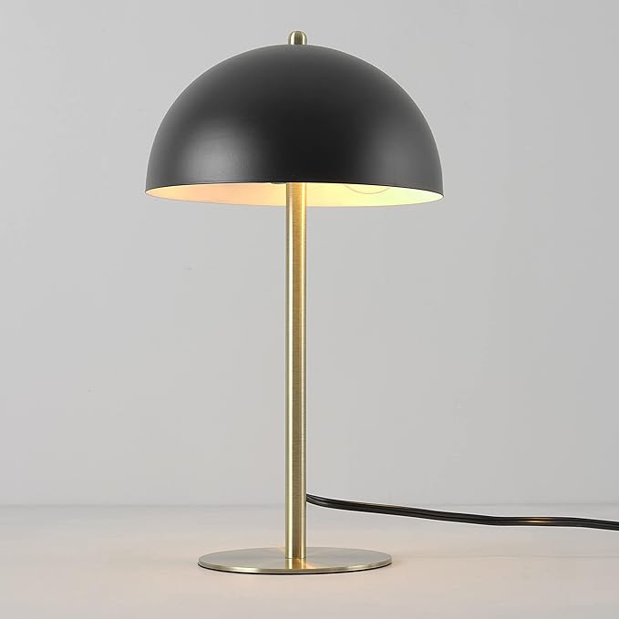 GLOBE Electric 52938 15" Desk Lamp, Matte Black Shade, Brass Accents, in-Line On/Off Rocker Switch, Modern Lighting for Bedroom, Office, Home Decor, E26 Base, Bulb Not Included, Timeless Lights
