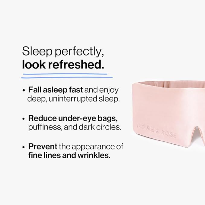Dore & Rose Deep Sleep Mask Light Blocking, 23 Momme Mulberry Silk Eye Mask, Ultra Soft, Adjustable - Travel Sleeping Mask for Men & Women - Pink