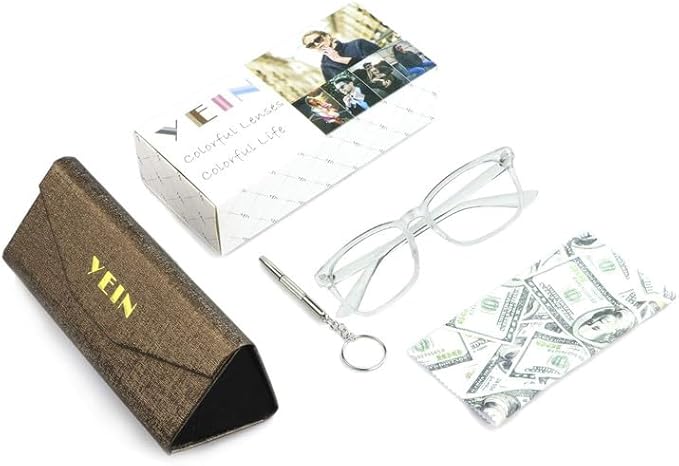 YEIN Bifocal Reading Glasses with Blue Light Blocking Lenses, Bifocal Reader for Women and Men, Vintage Square frame with Spring Hinge (+0.50/+2.25 magnification)