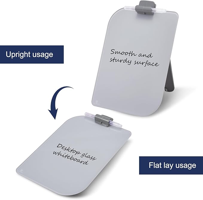 TSJ OFFICE Small Desktop Whiteboard - 12 X 8 Inches Glass Dry Erase Board with Stand, Desk Board Buddy for Home, Office, School Supply