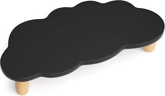 Cloud-Shaped Sturdy Wood Monitor Stand Riser, Multi-Purpose Desktop Organizer for Computer, Laptop, Printer, TV - Black