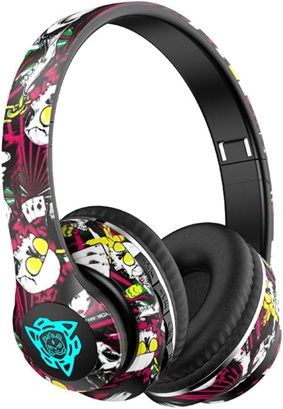 Graffiti Style Over-Ear Headphones - Wireless Bluetooth 5.0, Hi-Fi Stereo Sound, Comfortable Soft Earpads, 30-Hour Playtime, Built-in Mic for Hands-Free Calls (D)