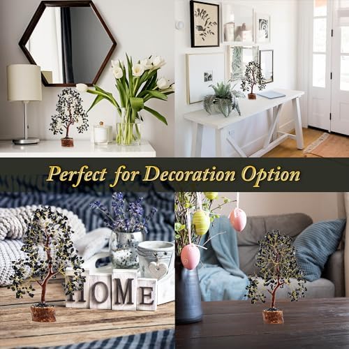 Black Tourmaline Crystal Tree of Life Handmade Gemstone Bonsai, Feng Shui Money Tree for Home Office Desk Decor, Positive Energy, Protection, Reiki Healing, Spiritual Birthday Gifts for Women Mom