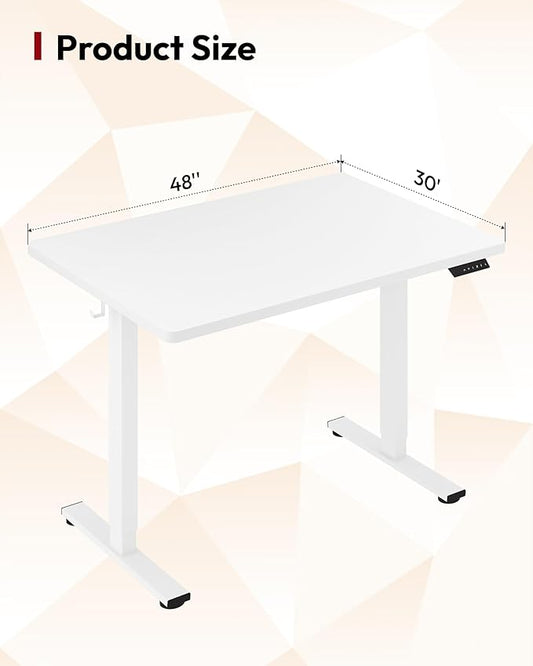 SANODESK Electric Standing Desk 48 x 30 Inches Whole-Piece Desktop Height Adjustable Stand Up Desk w/6-Button Controller Ergonomic Computer Desk for Home Office, White Frame + White Tabletop