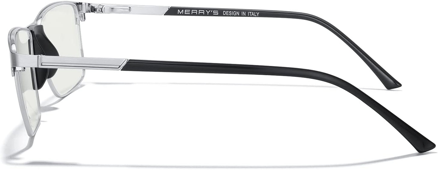 MERRY'S Fashion Blue Light Blocking Glasses - Reading Glasses Metal Frame Spring Hinge Readers for Men Eyeglasses