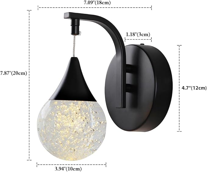 Crystal Wall Sconce Indoor, Bubble Modern Wall Sconces, Dimmable 5W LED Wall Light for Bedroom Bathroom Living Room Dining Room Hallway, Black