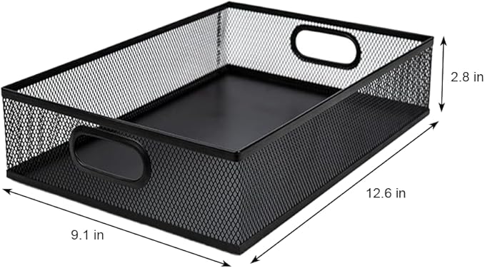 2 Pcs Heavy-Duty Metal Mesh Desk Organizer Tray, A4 Large Office Storage Box Set, 12.6X 9.1 x 2.8Inches, Large Capacity for Home and Office Supplies
