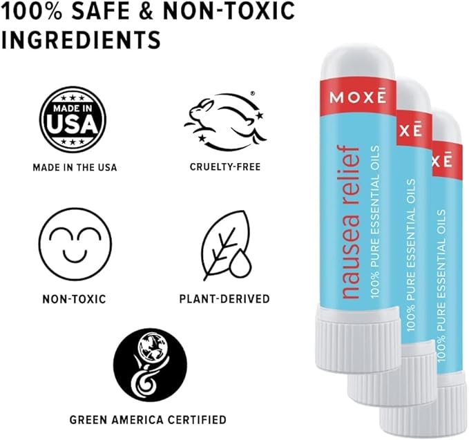 MOXE Nausea Nasal Inhaler Sticks, All Natural Essential Oil Blend, Ginger, Cardamom, Peppermint, Sweet Orange, Upset Stomach, Headaches, Easy-to-Use Portable Aromatherapy, Made in USA, 1 Pack