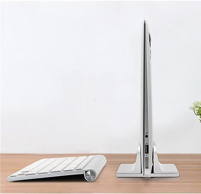Vertical Laptop Stand for Desk [Adjustable] Sturdy Aluminum Dock Fits All Laptops (up to 20.3 inches) Space Saving, Modern Compact Holder, Compatible with MacBook Pro/Air, Surface, HP, Dell (Silver)
